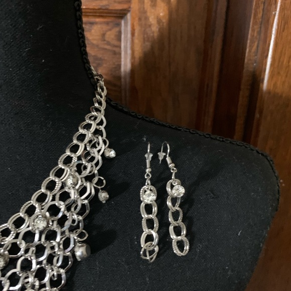 Fun dripping with diamonds necklace(faux, of course) hanging chain earrings set. - Picture 4 of 7